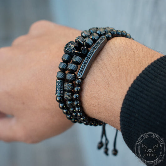 Vintage Crown Stainless Steel Skull Bracelet Set