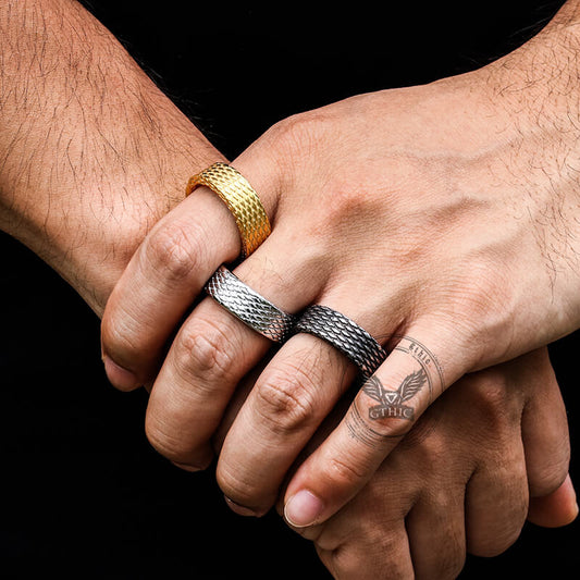 Vintage Diamond Dragon Scale Stainless Steel Ring