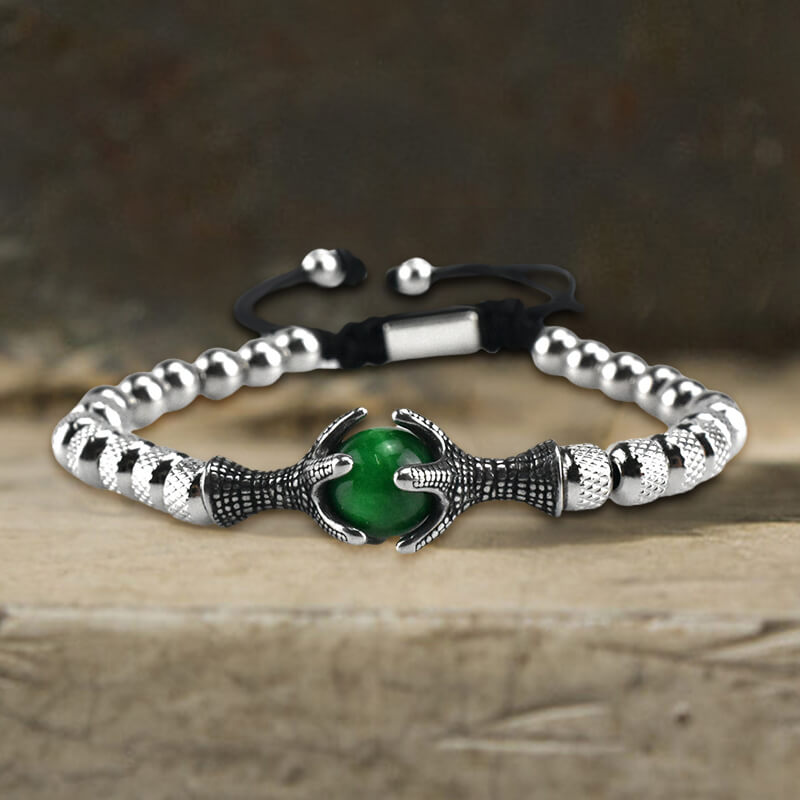 Vintage Eagle Claw Beaded Stainless Steel Bracelet