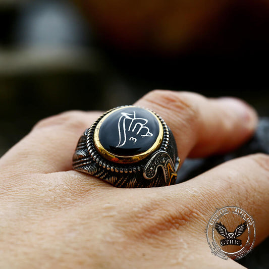 Vintage Epoxy Embossed Stainless Steel Ring