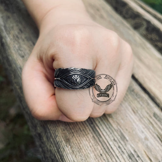 Vintage Feather Eye Stainless Steel Ring