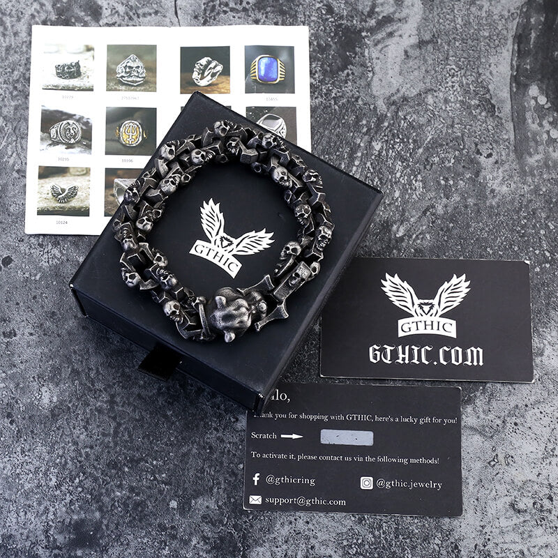 Vintage Leopard Head Stainless Steel Skull Bracelet