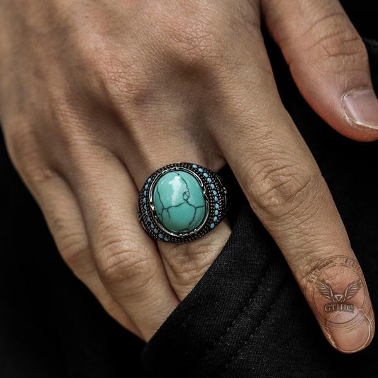 Vintage Pattern Turquoise Stainless Steel Ring