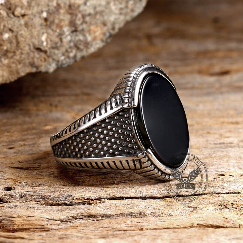 Vintage Polka Dot Black Zircon Stainless Steel Ring