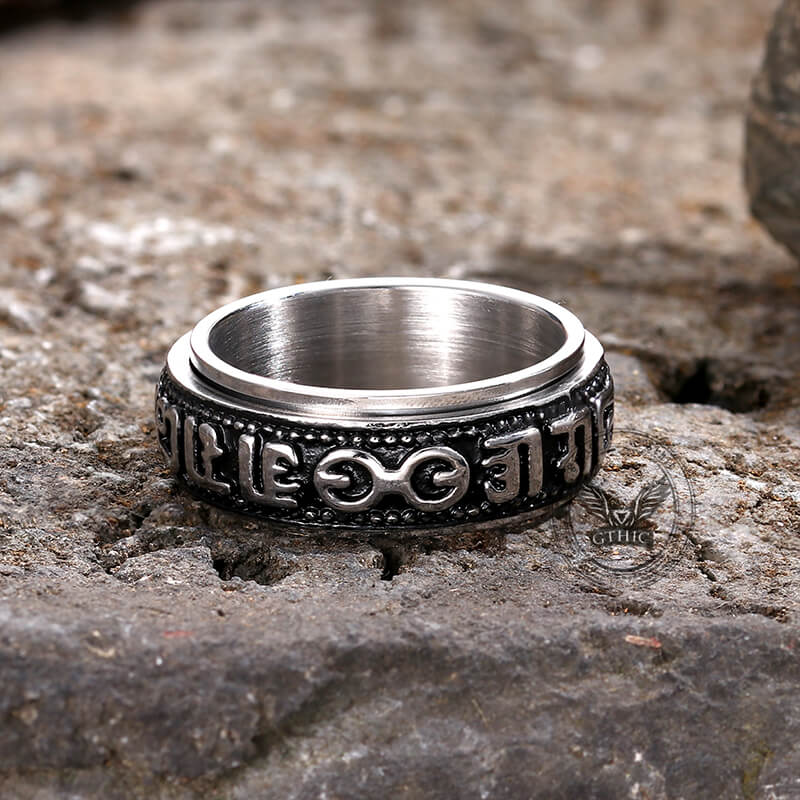 Vintage Six-Word Mantra Stainless Steel Spinner Ring