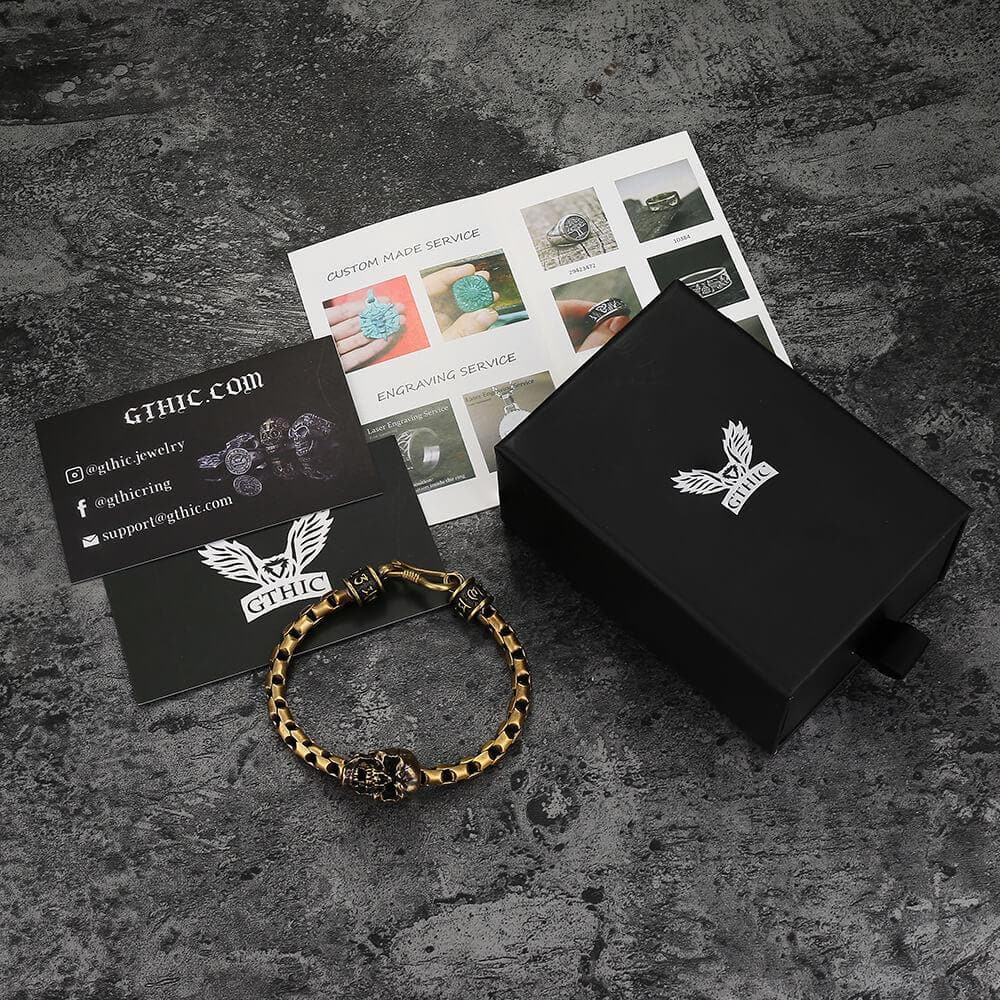 Vintage Skull Brass Box Chain Bracelet