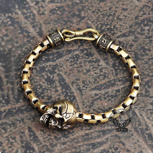 Vintage Skull Brass Box Chain Bracelet
