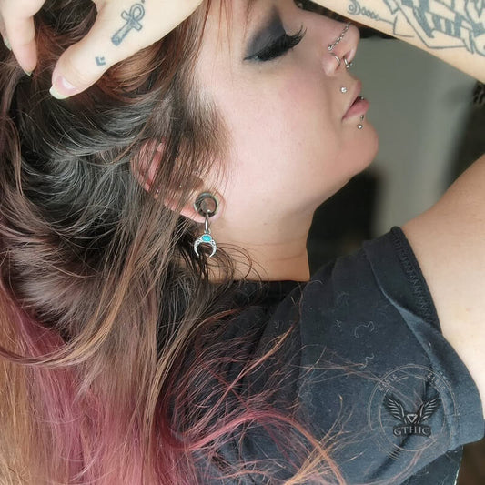 Vintage Turquoise Moon Stainless Steel Hoop Earrings