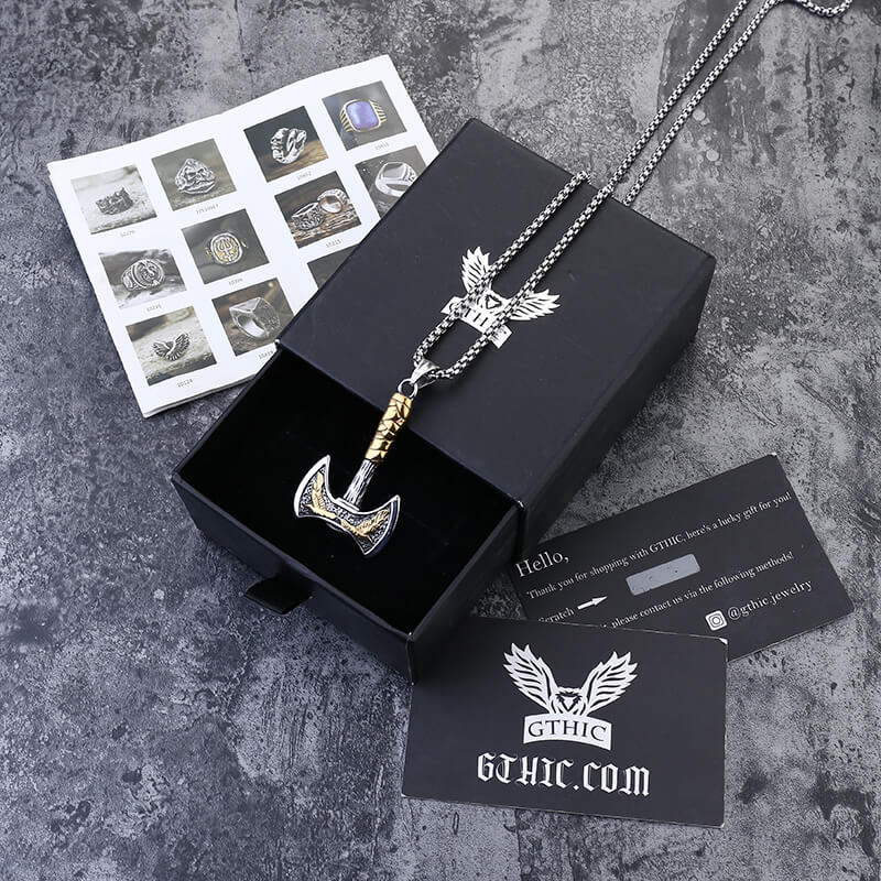 Vintage Viking Raven Axe Stainless Steel Pendant