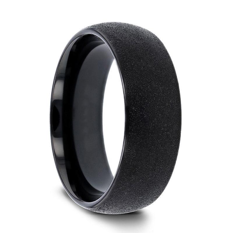 OBSIDIAN Domed Women's Black Tungsten Carbide Ring with Sandblasted Crystalline Finish - 4mm