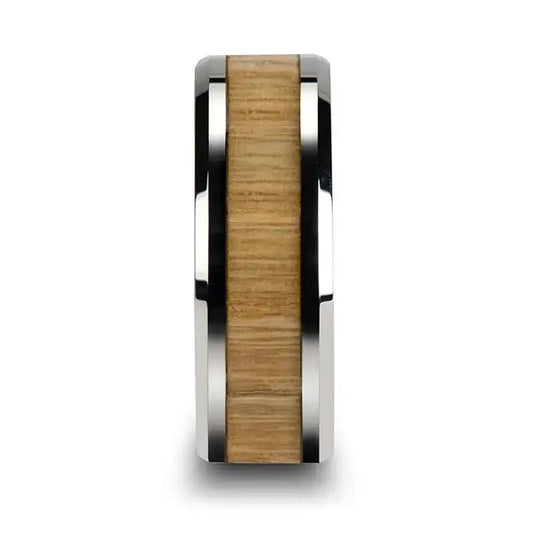 SAMARA Tungsten Ring with Polished Bevels and Real Wood Ash Wood Inlay - 6mm - 10mm