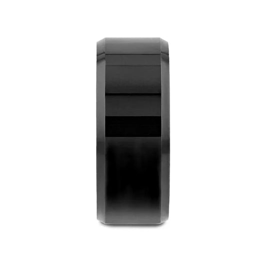 SACRAMENTO Black Tungsten Carbide Ring with Beveled Edges – 10mm