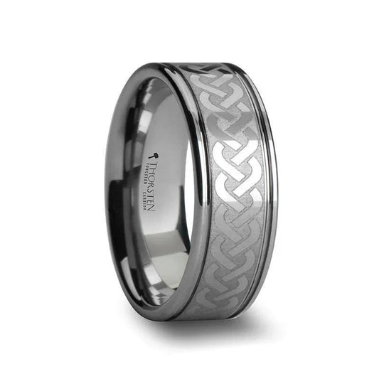 McKINNEY Celtic Knot Laser Engraved Tungsten Wedding Ring Wide - 10mm