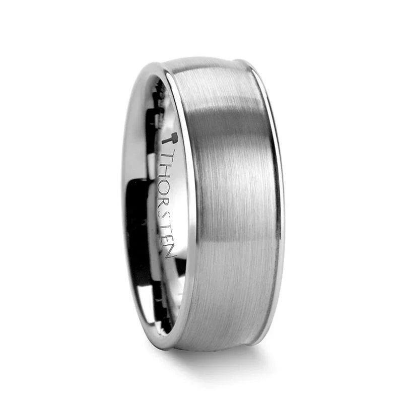 SHEFFORD Rounded Tungsten Carbide Ring with Brushed Center – 6mm & 8mm