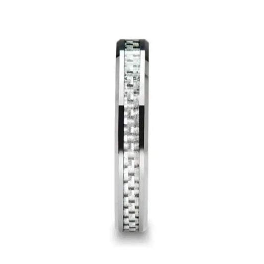 ULTIMA Beveled Tungsten Wedding Band with White Carbon Fiber - 4mm - 6mm