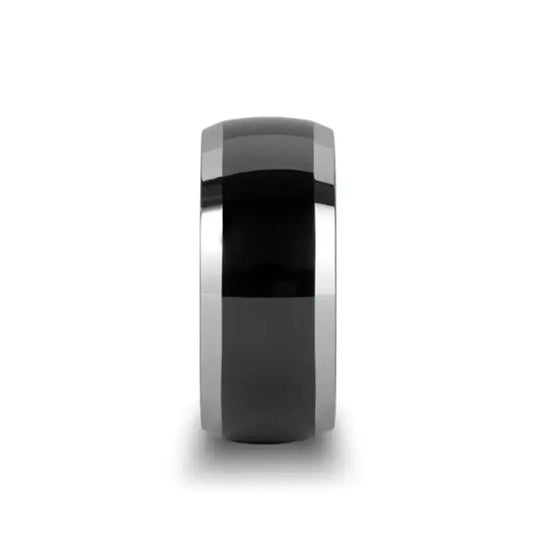 MEMPHIS Domed Black Tungsten Wedding Band with Polished Edges - 10mm