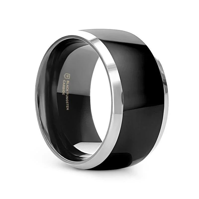 MASERATI Black Tungsten Ring with Polished Domed Beveled Edges (4mm–10mm)