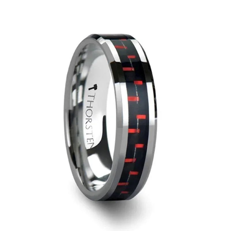 AURELIUS Tungsten Band Inlaid with a Black & Red Carbon Fiber - 6mm & 8mm