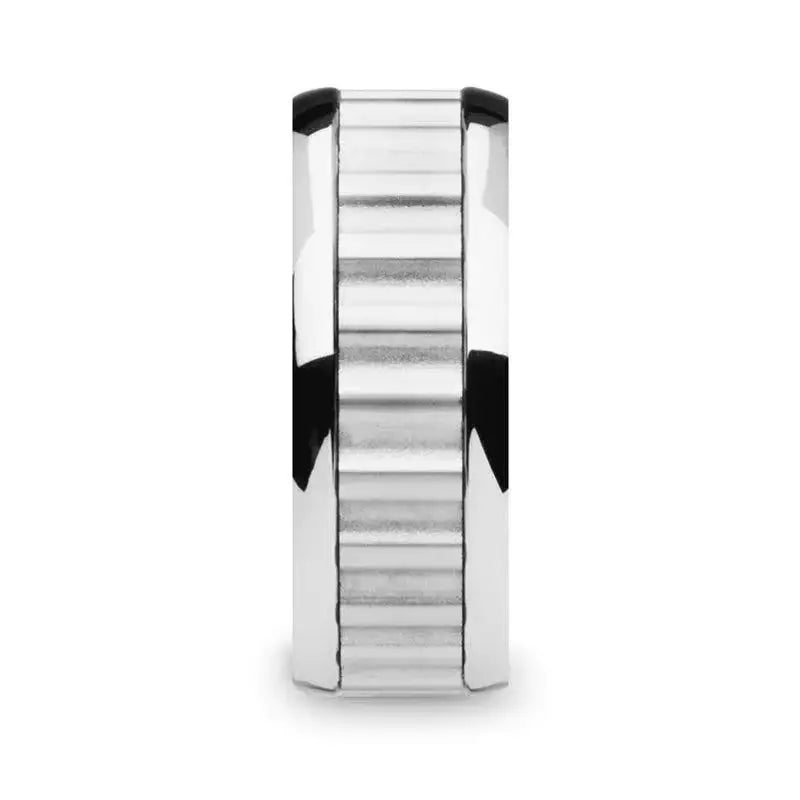 CUTLASS Tungsten Carbide Wedding Band with Gear Teeth Inlay & Polished Edges - 9mm