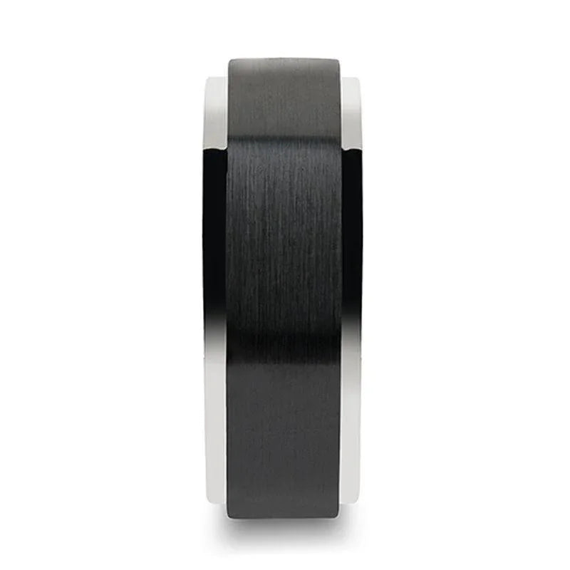 OAKLAND Tungsten Ring with Raised Brushed Black Ceramic Center - 8 mm