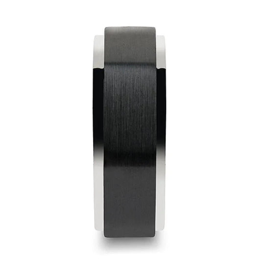 OAKLAND Tungsten Ring with Raised Brushed Black Ceramic Center - 8 mm