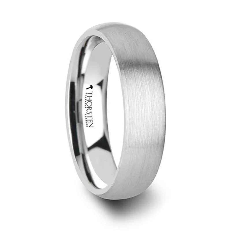 BRONWEN Domed White Tungsten Carbide Ring with Brushed Finish for Her - 2mm