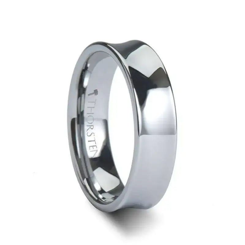 WASHINGTON Concave Tungsten Wedding Band with Polished Finish - 4mm to 8mm