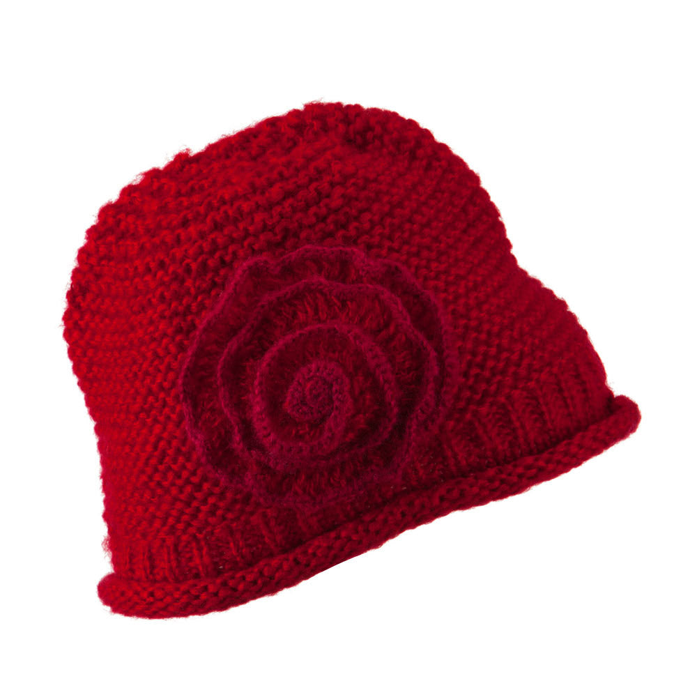 Women's Acrylic Knit Beanie with Spiral Flower