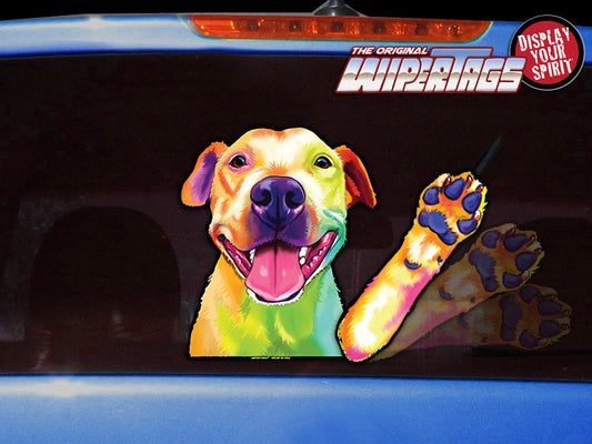 Pitbull Watercolor Waving Dog WiperTags