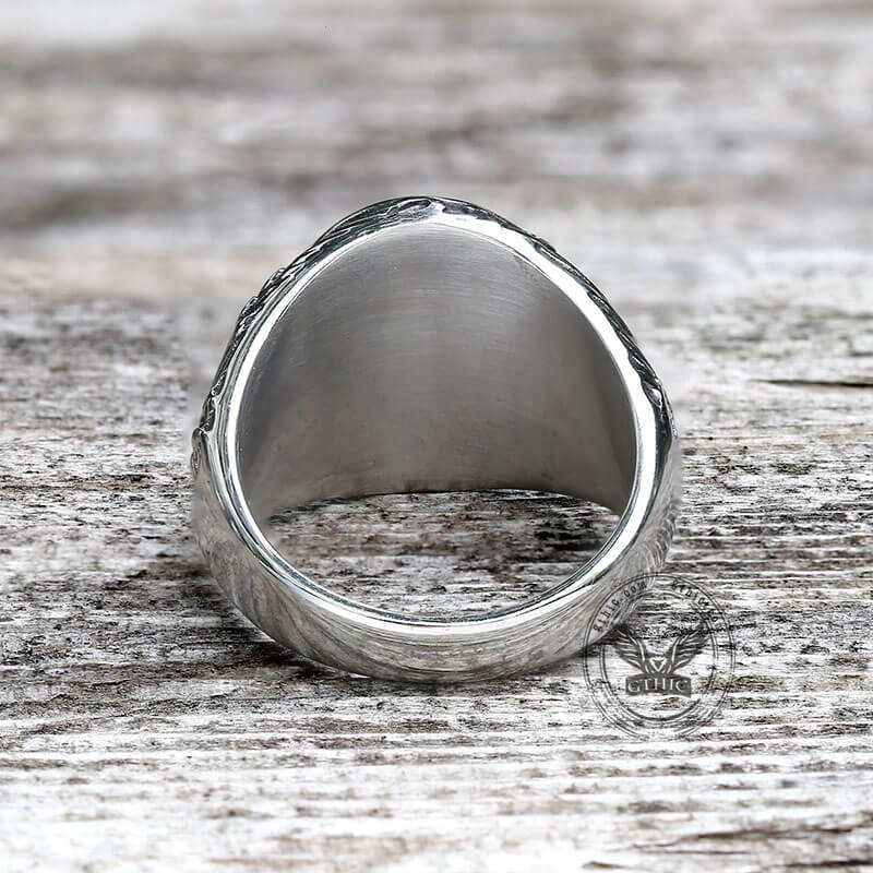 Wave Pattern Budded Cross Stainless Steel Ring