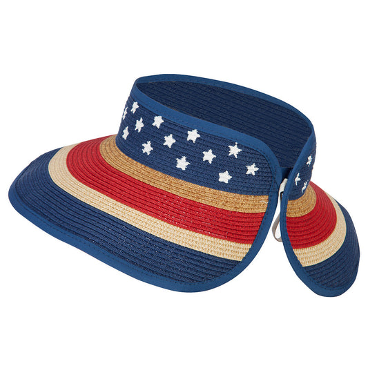 Women's USA Flag Roll Up Paper Braid Visor