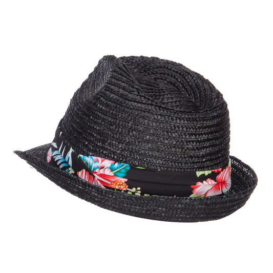Wheat Braid Floral Band Straw Fedora