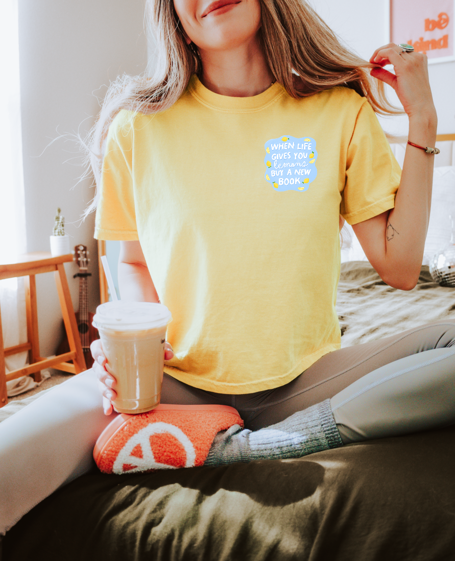 When Life Gives You Lemons, Buy A New Book MId-Length Conservative Crop Boxy T-Shirt