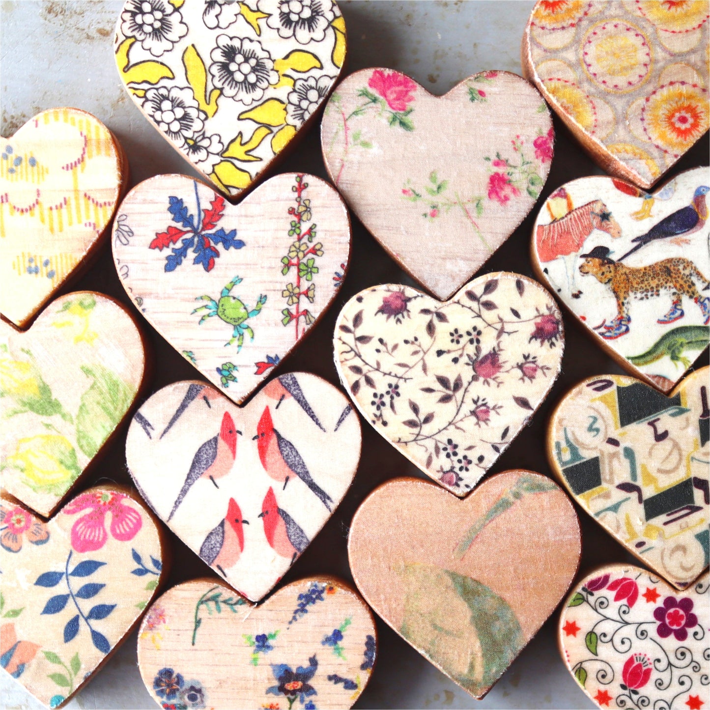 Fabric-Faced Wooden Hearts