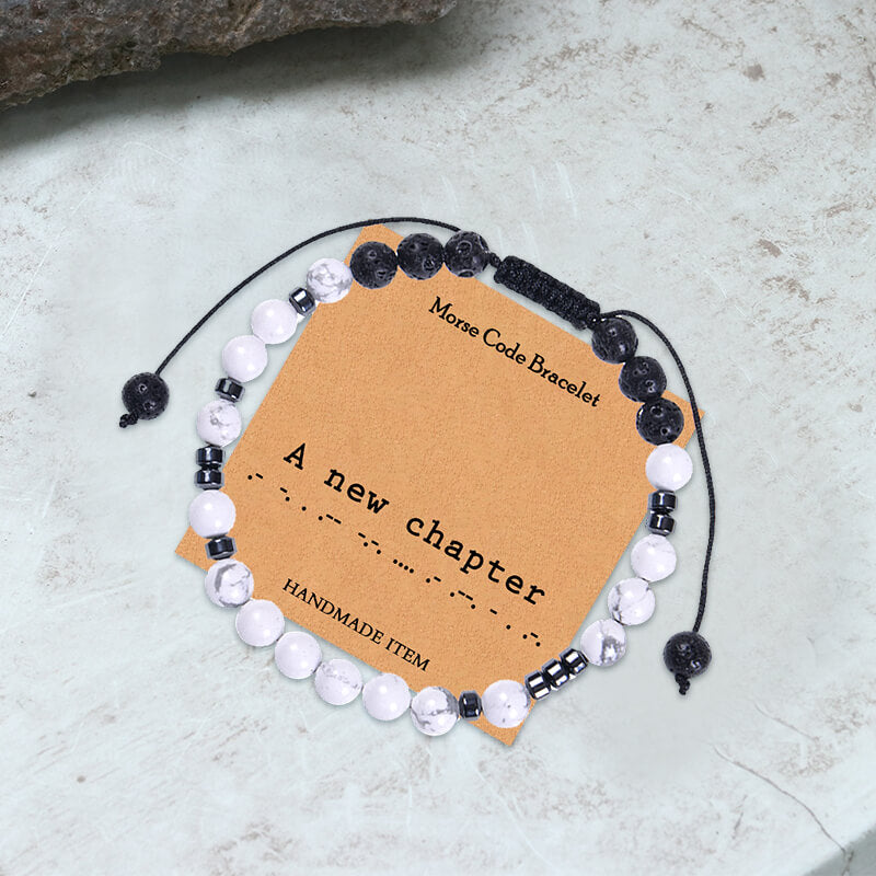 White Turquoise Morse Code Braided Bracelet