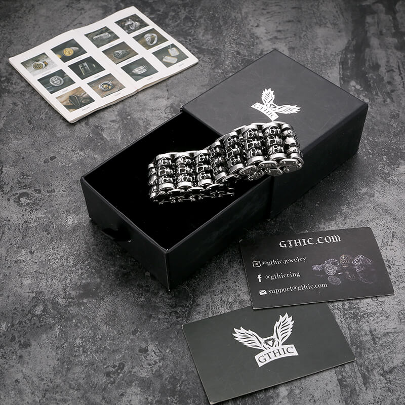Wide Skull Stainless Steel Biker Bracelet