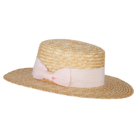 Women's Straw Braid Wide Ribbon Accented Boater Hat