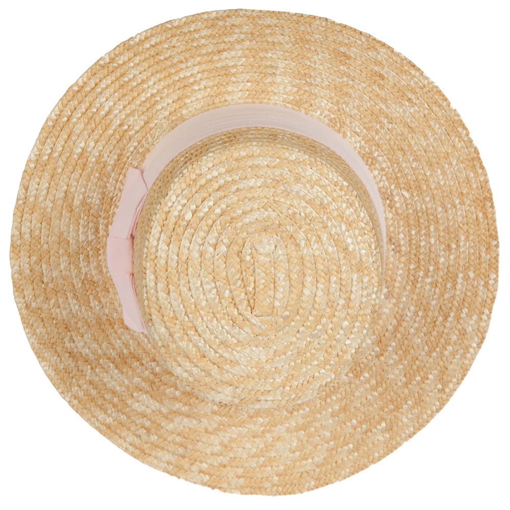 Women's Straw Braid Wide Ribbon Accented Boater Hat