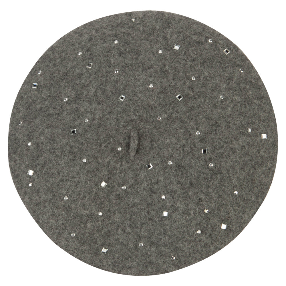 Wool Blend French Beret with Crystal Stonest