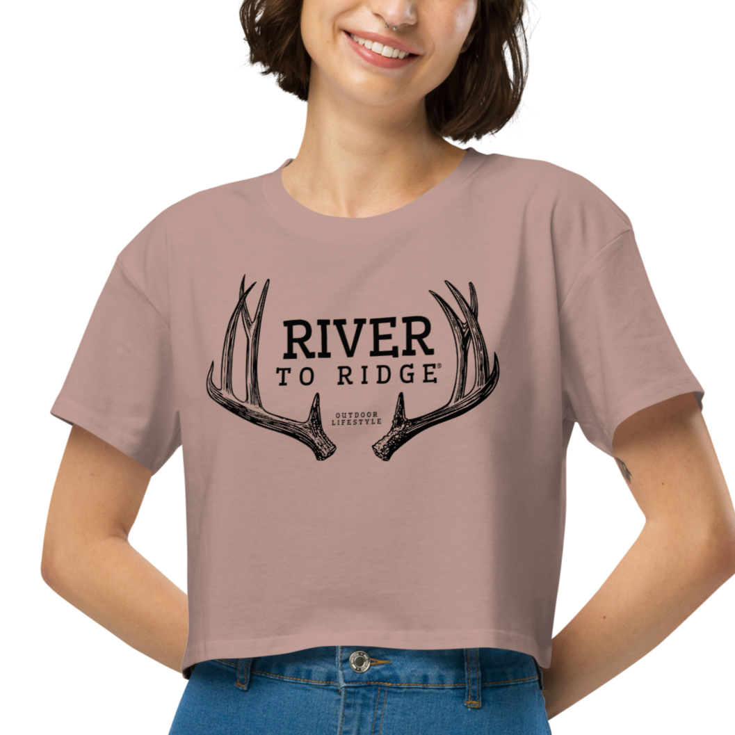 River to Ridge Antler Logo Crop Top, Hazy Pink