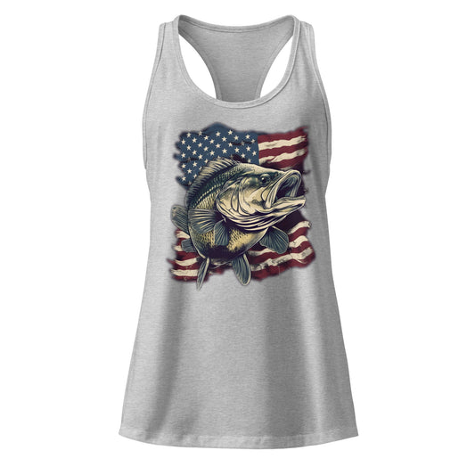 Bass Fishing USA Women’s Racerback Tank, Grey or White