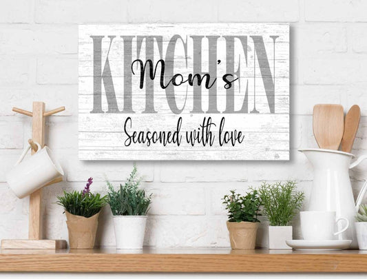 Personalized Kitchen Sign – “Seasoned With Love” Rustic Wall Art | Custom Solid Wood Gift for Mom or Home Chef