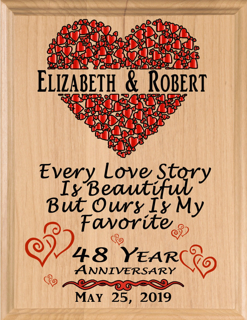 48 Year Anniversary Gift – Personalized Plaque with “Every Love Story Is Beautiful” Inscription