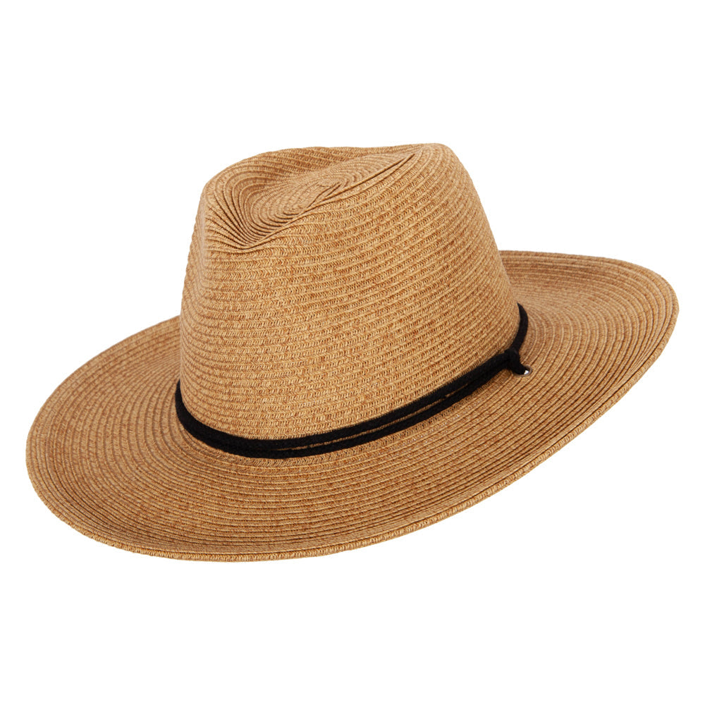 Women's Tweed Paper Braid Large Brim Fedora Hat with Chin Cord