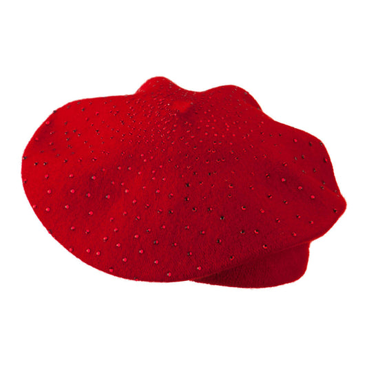 Wool Beret with Bead Spiral Design