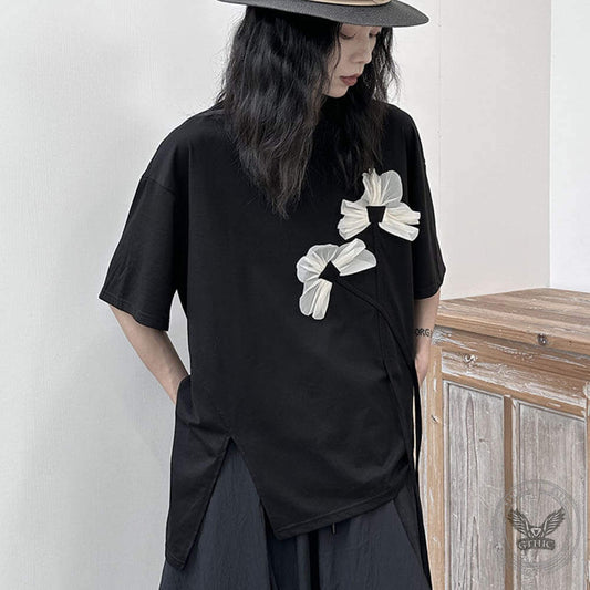 Yohji Yamamoto Korean Ribbon Flower Slit T-shirt