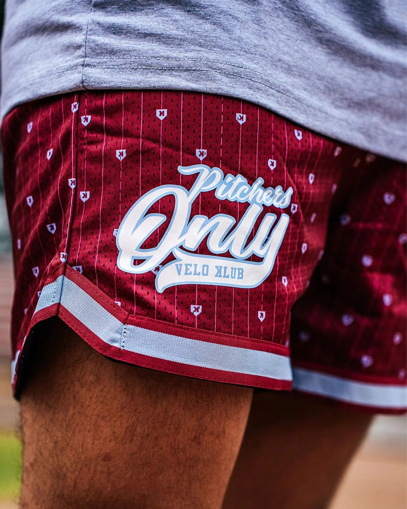 Mesh Pinstripe Shorts - Maroon/Sky Blue