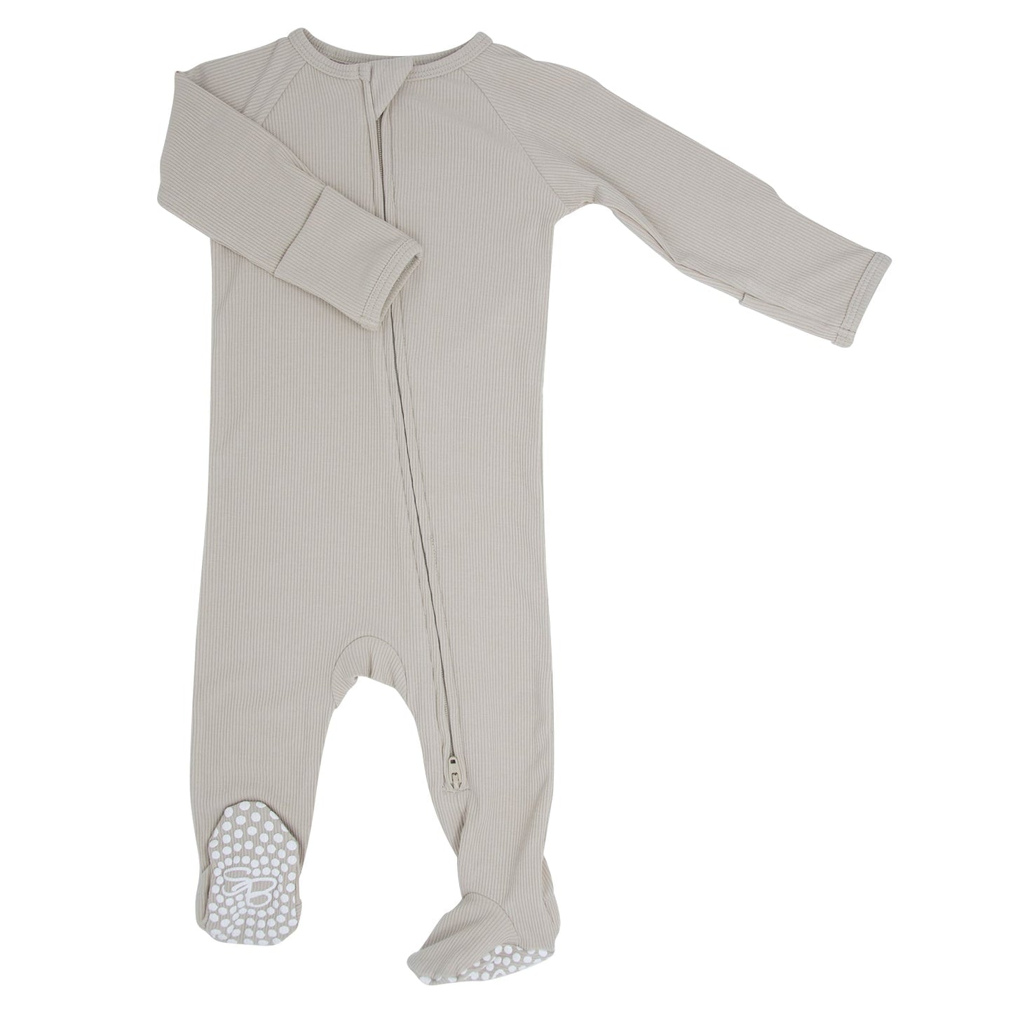 Zipper Footie Oatmeal Rib