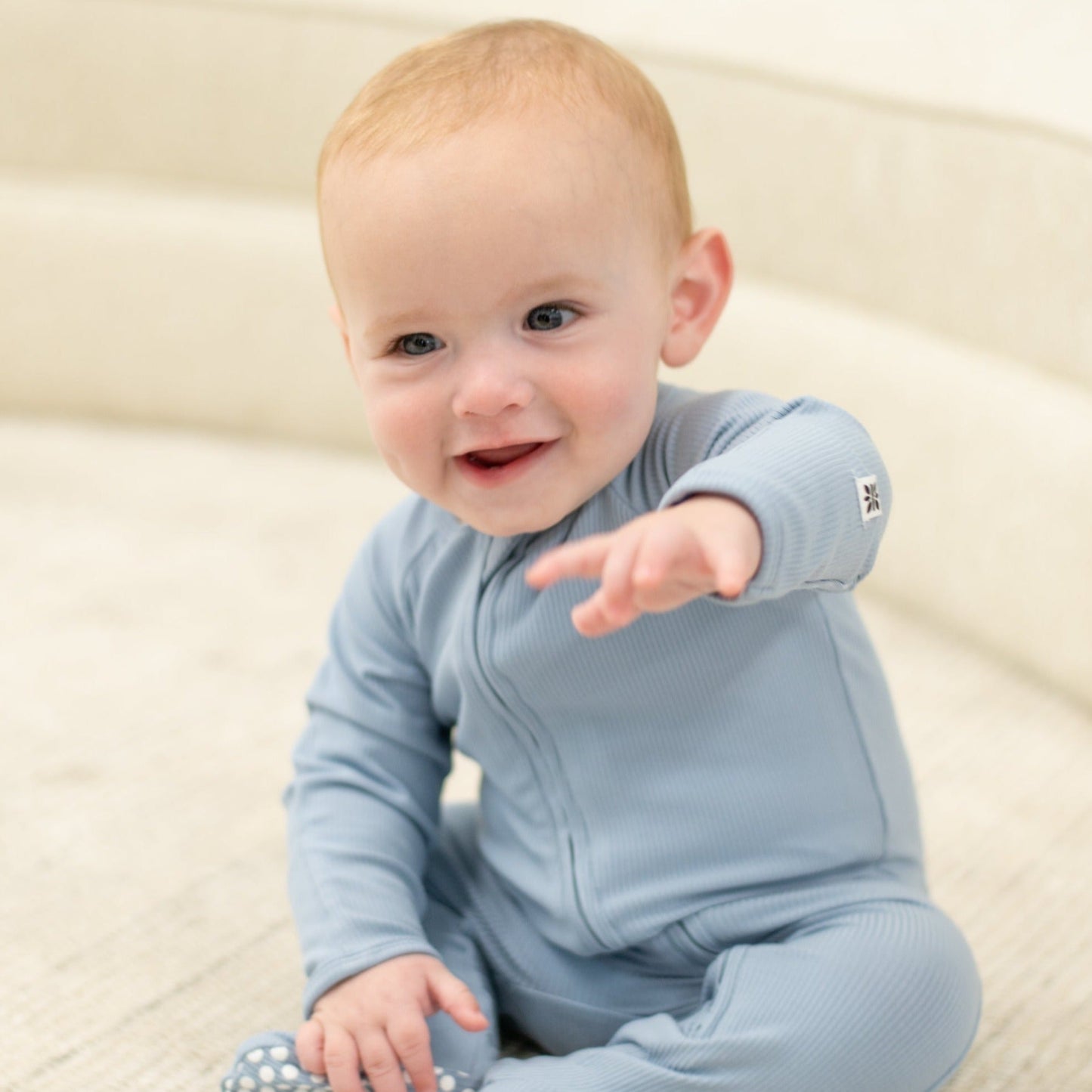 Zipper Footie Bashful Blue Rib