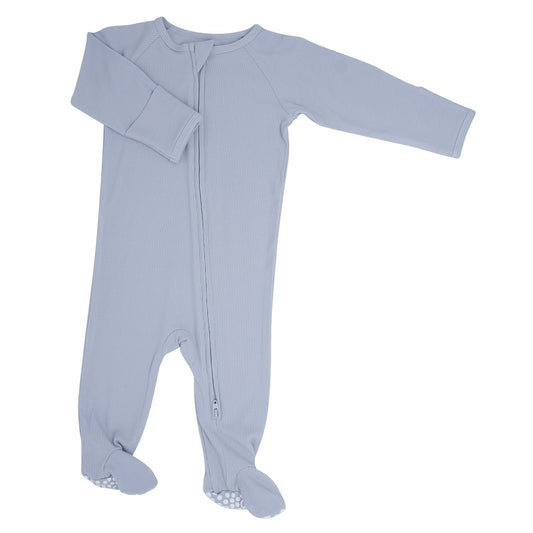 Zipper Footie Glacial Grey Rib